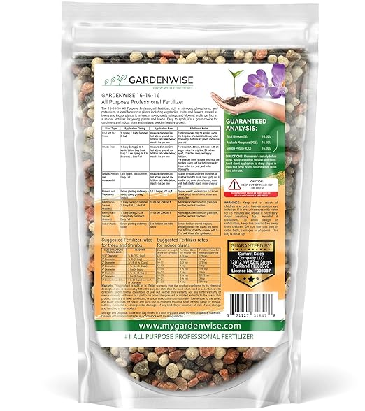 GARDENWISE 16-16-16 All Purpose Professional Fertilizer - Lawn, Flower, Tree, Shrub & Vegetable Garden Fertilizer (2 Quarts)