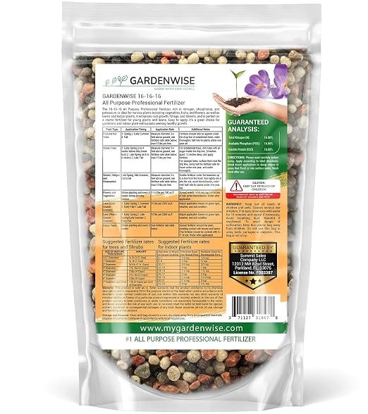 GARDENWISE 16-16-16 All Purpose Professional Fertilizer - Lawn & Flower & Tree & Shrub & Vegetable Garden Fertilizer (4 QUARTS)