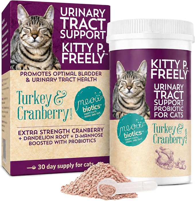 Kitty P. Freely Cat Probiotic Powder with Cranberry, Supports Urinary Tract & Kidney Health, Digestive & Immune Support, Made in USA, 30-Day Supply