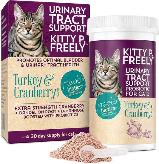 Kitty P. Freely Cat Probiotic Powder with Cranberry, Supports Urinary Tract & Kidney Health, Digestive & Immune Support, Made in USA, 30-Day Supply