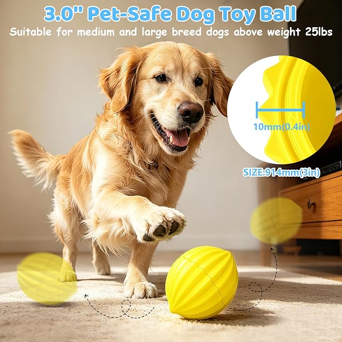 Yipetor Smart Interactive Dog Toy Ball,【Alemon Balls】 Automatic Moving Vibrating Oval Dog Ball, Gentle Bouncing & Self Rotating, Type-C Rechargeable Dog Toys to Keep Medium Large Dogs Busy, 3 Inch