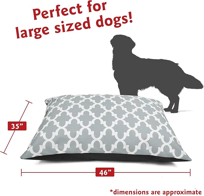 Majestic Pet Rectangular Dog Bed Washable Non Slip Comfy Super Value Pillow Bed - Large Breed 46 x 35 inches - Trellis Gray