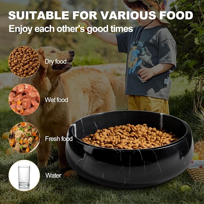 Karibiber Natural Marble Dog Bowl, 5lbs Non Slip Dog Food Bowl, Non Spill Weighted Water Bowls for Large Dogs, Durable Big Dogs Dish, Puppy Pet Bowls, Easy to Clean, Holds 6.5 Cups(Spain Black)