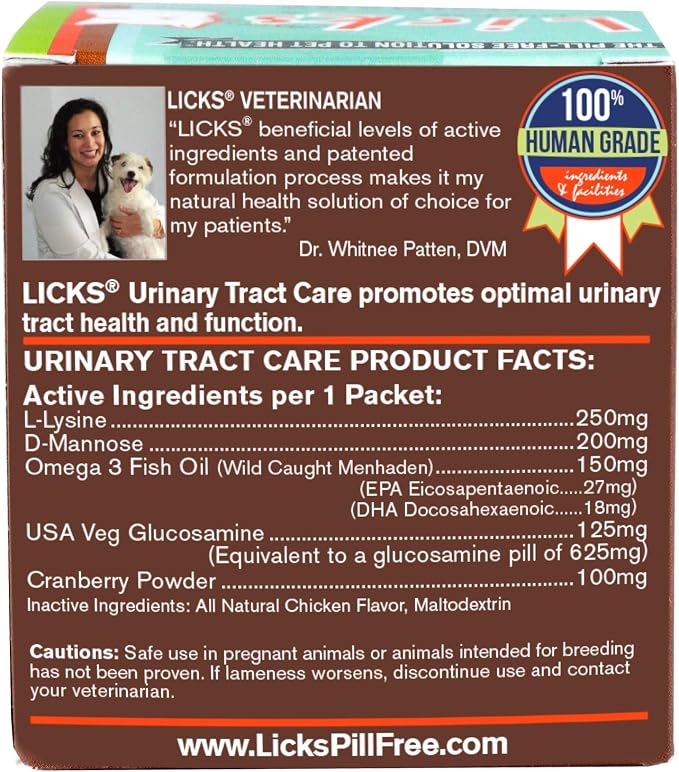 Licks Urinary Tract Care - Fast-Acting Urinary & Bladder Health Support for Cats - Cranberry, D-Mannose, Omega 3 & L-Lysine - Pill-Free Gel Packets - Savory Flavor - 10 Packets