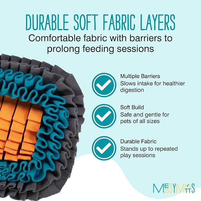 Messy Mutts Square Forage Mat with Suction Cups on Back for Stability | 11” x 11” Snuffle Mat Puzzle for Dogs | Stimulating Sniffing Interactive Puzzle for Dogs