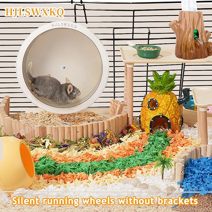6inch Wall-Mount Silent Hamster Wheel, Wooden Small Animal Exercise Wheel with Removable & Washable Track for Gerbil, Mouse, Syrian Hamster（6in）