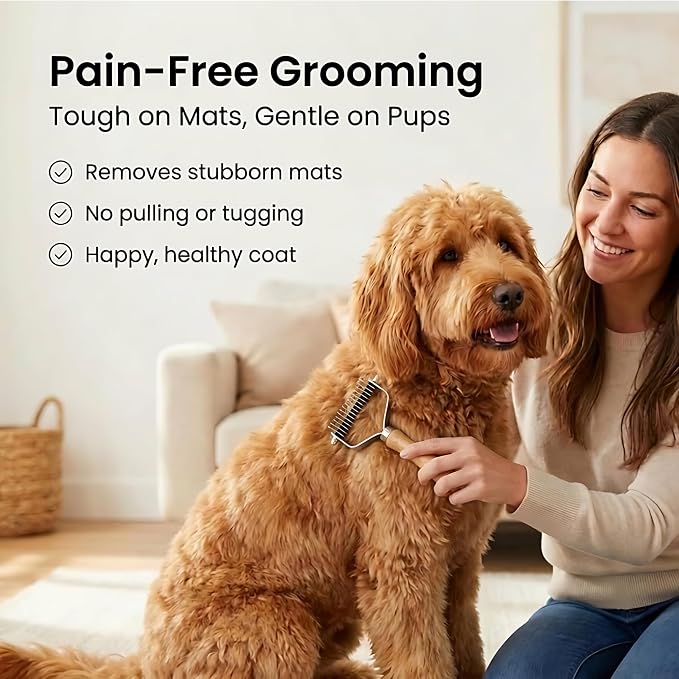 We Love Doodles Pet Dematting Comb and Metal Dog Grooming Comb Bundle - Deshedding Undercoat Rake | Removes Tangles & Matts | Dematting Pet Combs | Detangler For Matted Hair | for All Hair Types