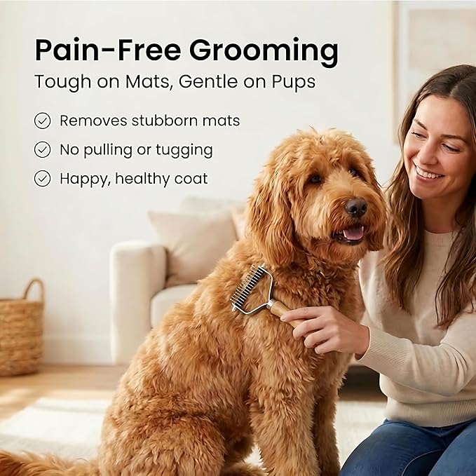 We Love Doodles Pet Dematting Comb and Curved Grooming Slicker Brush Bundle - Deshedding Undercoat Rake, Comb for Detangling Thinning and Shedding, Slicker Brush for All Hair Types