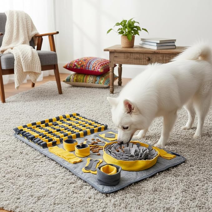 CareCoop M Snuffle Mat for Dogs Yellow - Large Interactive Dog Puzzle Toy Enrichment Feeding Mat for Mental Stimulation, Slow Feeder Nosework Game, Washable Non-Slip Sniff Mat for Medium Dogs