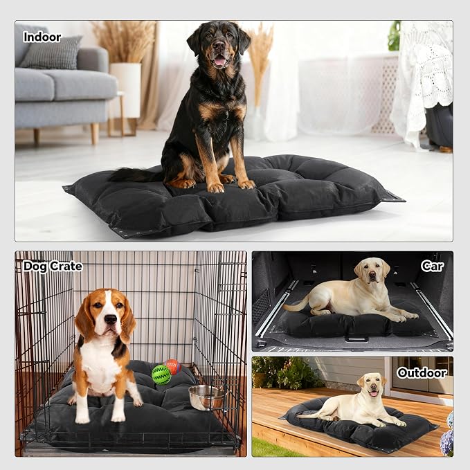 HOMBYS Chew Proof Indestructible Dog Bed with Reinforced Metal Rivets for Aggressive Chewers, 41"x28" Durable Pet Crate Mat, Washable Tough Kennel Pad for Large Dogs, Black