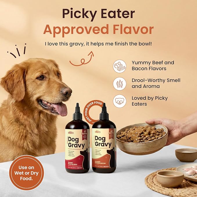 Everyday Dog Gravy - Premium Wet Dog Food Gravy Toppers for Dry Food – Tasty & Nutritious with Essential Vitamins and Supplements – Hip and Joint Supplement (Bacon & Beef Bundle)