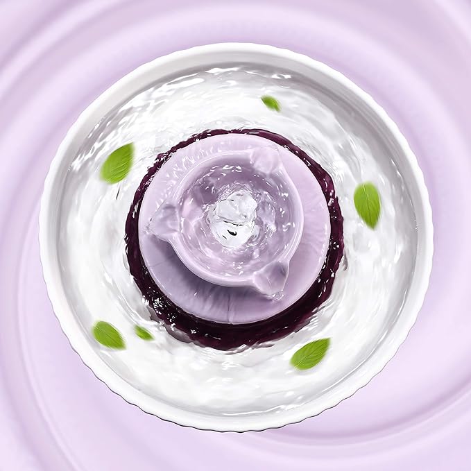 Ceramic Cat Water Fountain, 2.1L/71oz Cupcake Cat Fountain for Dog and Cat Indoor, 2 Ultra Quiet Pumps(Purple)