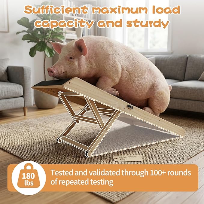 Rubber-Mat Dog Ramp with Rails for Couch, Bed or Car - 40" Long Foldable Wood Pet Ramp Adjustable Height from 10" to 21", with High Traction Mat for Small Medium Older Dogs, Up to 180 Lbs