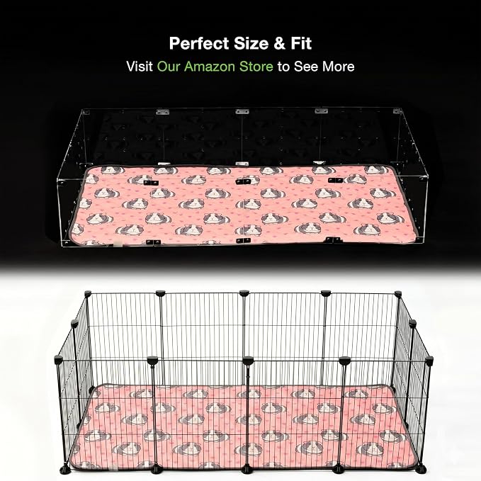 GuineaLoft™ Guinea Pig Cage Liner 2-Pack - Pink, 47" x 24" Reusable Washable Bedding, Absorbent & Waterproof Pee Pad for Model-A & C&C Cages, Rabbits, Dogs, Cats & Small Pets