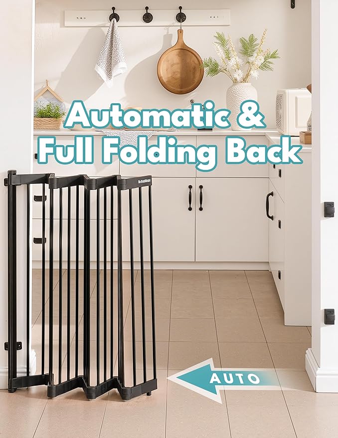 No Pawblems Retractable Safty Gate, Metal Adjustable Dog Gate for Doorways, Stairs & Hallways, Expands to 45" Wide, 36" Tall Gate, Auto Retract Design, No Bottom Bar, Black