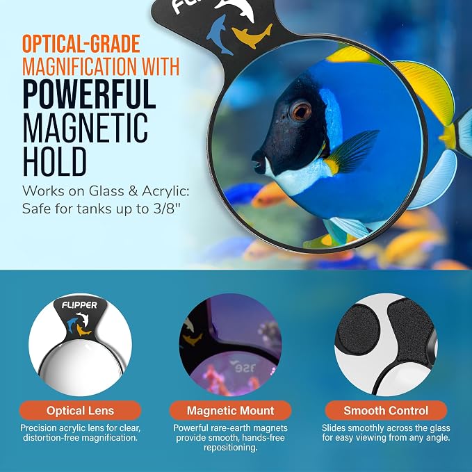 FLIPPER DeepSee Nano 3″ Magnetic Aquarium Viewer – Optical-Grade Magnifying Lens for Clear Underwater Viewing – Reef & Freshwater Tank Accessory for Fish, Coral & Aquascapes (Up to 3/8″ Glass) – Black