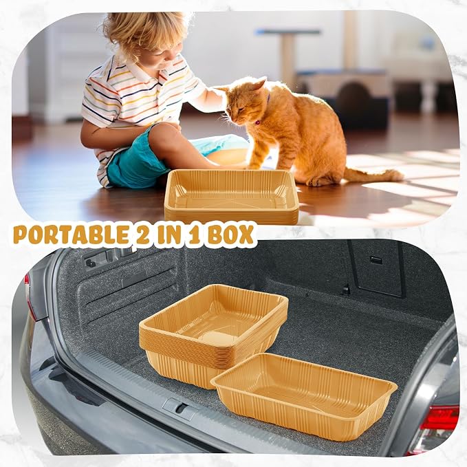 Tessco for you 30 Pack Disposable Cat Litter Boxes, Plastic Leakproof Litter Trays for Cats, Disposable Travel or Temporary Litters Pan for Kittens and Small Pets, 16.7 x 10.5 x 3.4 Inch(Light Brown)