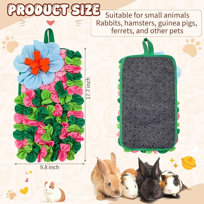 Yinkin 2 Pcs Rabbit Foraging Snuffle Mat for Small Animals Puzzle Toys Funny Interactive Nosework Feeding Mat for Bunny Hamsters Guinea Pigs Ferrets Chinchillas (17.7 x 9.8 Inches, Popular Styles)