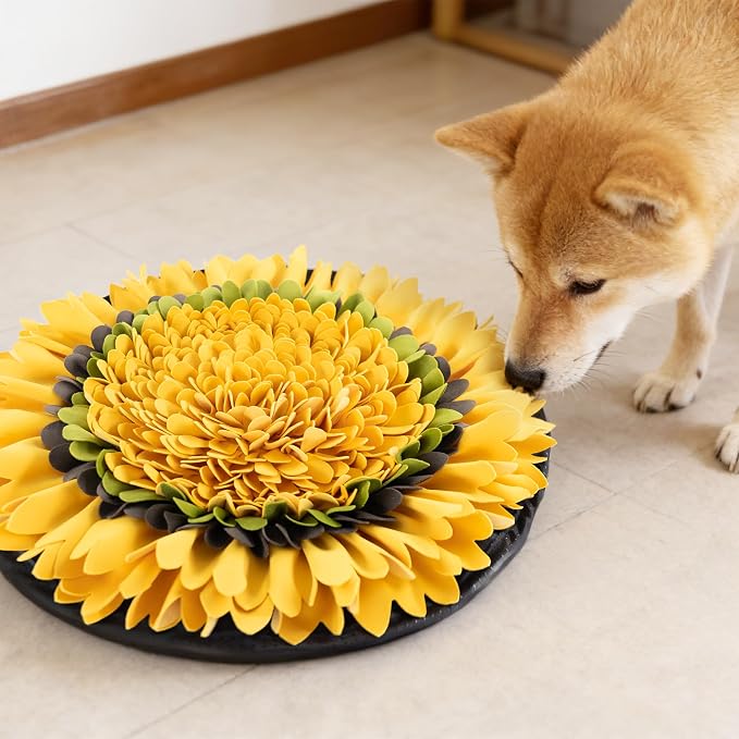 Snuffle Mat for Dogs 18" x 18" Adjustable Slow Feeder Mat Interactive Enrichment Puzzle Toys for Small Medium Dogs Nosework Training for Boredom Encourages Natural Foraging Skills (Yellow)