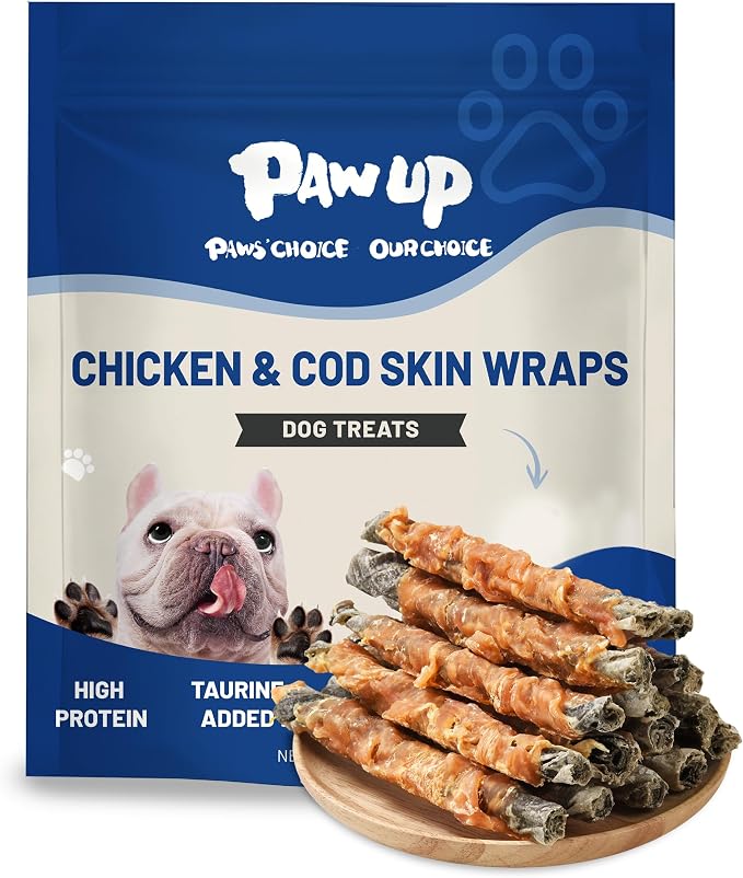 PAWUP Dog Treat Chicken Wrapped Cod Skins, Fish Chews Rolls for Medium Dogs, Healthy, Rawhide-Free, 21 oz