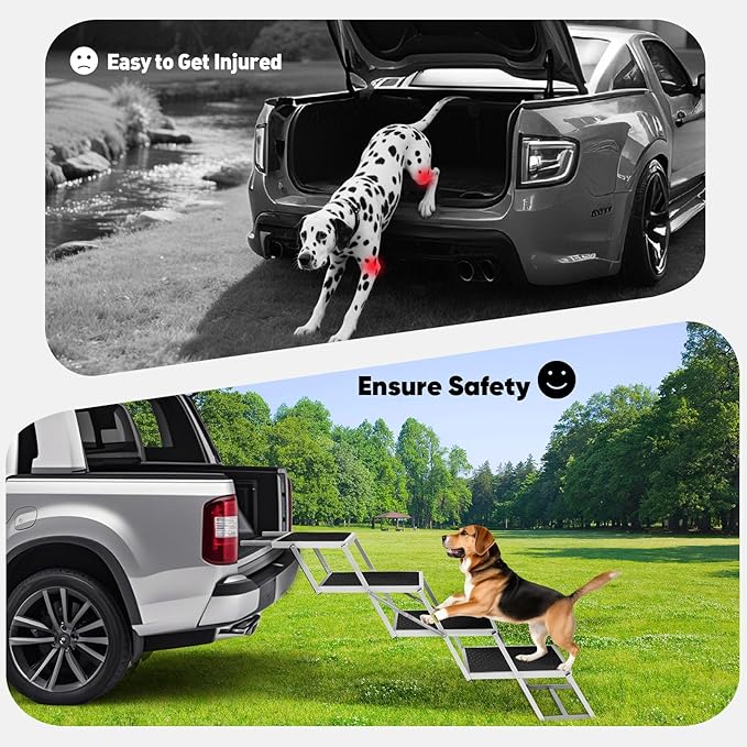 Dog Stairs for Car,Extra Wide Dog Stairs for Large Dogs,Foldable Dog Ramp for Car, Pet Steps Light Weight Aluminum,High Beds,for SUV Trucks, Supports up to 200 lbs (for The Trunk of The Car Only)