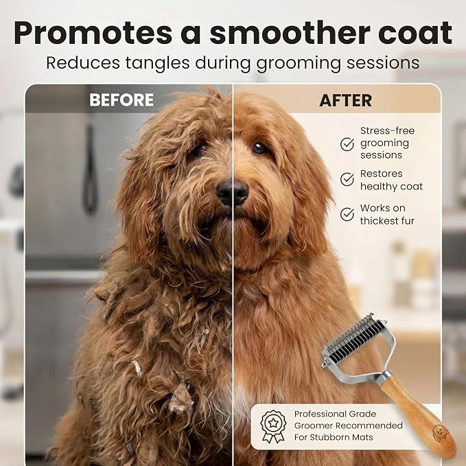 We Love Doodles Pet Dematting Comb and Metal Dog Grooming Comb Bundle - Deshedding Undercoat Rake | Removes Tangles & Matts | Dematting Pet Combs | Detangler For Matted Hair | for All Hair Types