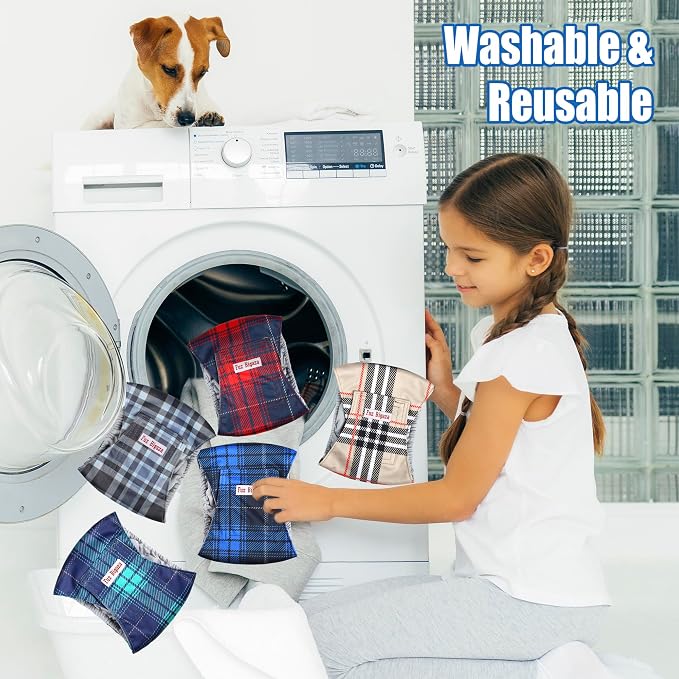 5 Pack Male Dogs Diapers, Washable Reusable Premium Belly Bands for Male Dogs, High Absorbing Male Dog Pee Wraps for Doggie in Incontinence or Excitable Urination and Training Grid XS