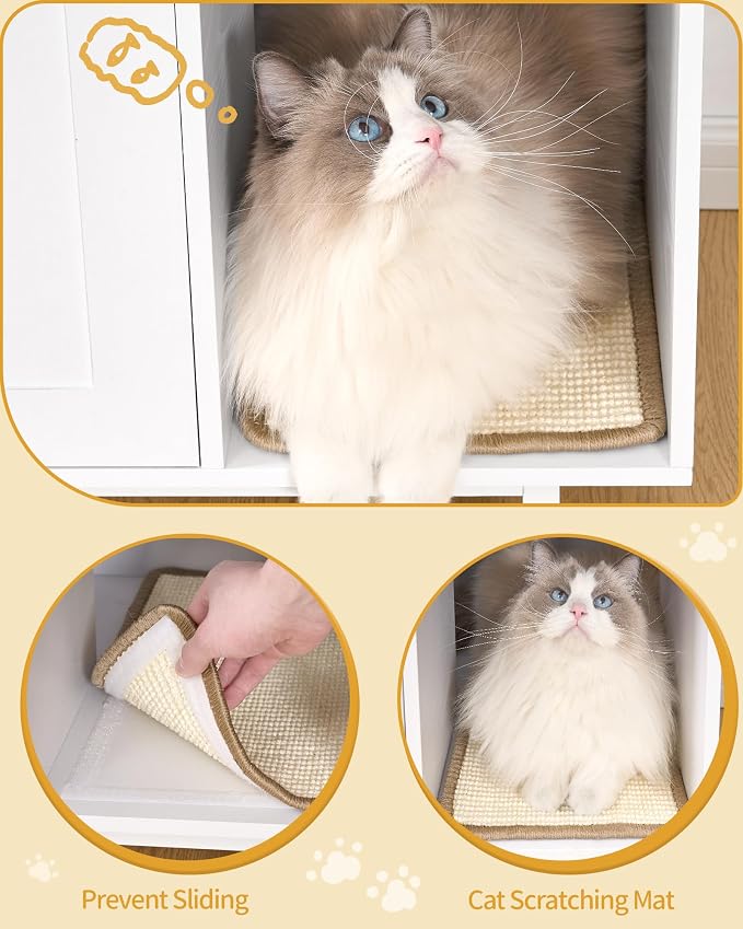 Hzuaneri Cat Litter Box Enclosure,Hidden Litter Box Furniture with Storage, Large Wooden Cabinet with Sisal Mat, Modern Cat Washroom for Living Room, Bedroom, Entryway, White CB01513W