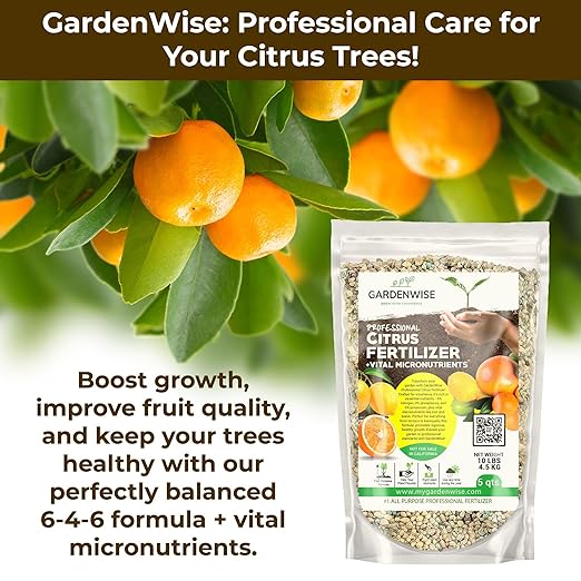 GARDENWISE Professional Citrus Fertilizer + Vital Micronutrients; Perfect Balanced NPK for All Citrus; for Indoor and Outdoor Plants; Orange, Lime, Avocado and Lemon Tree Fertilizer (10 QUARTS)