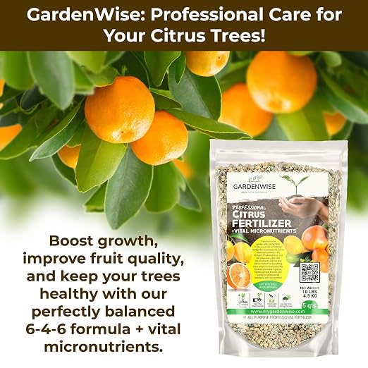 GARDENWISE Professional Citrus Fertilizer + Vital Micronutrients; Perfect Balanced NPK for All Citrus; for Indoor and Outdoor Plants; Orange, Lime, Avocado and Lemon Tree Fertilizer (5 QUARTS)