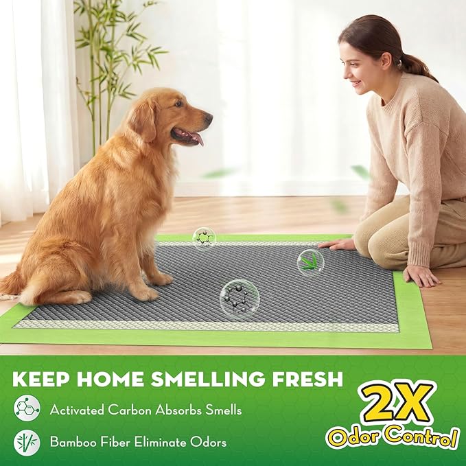 CROCI Dog Pads Extra Large, 28"x34" Pee Pads for Dogs, 2X Odor-Control with Charcoal & Bamboo Material, 4-Corner Adhesive Tabs, Super Absorbent & Leak-Proof (50 Counts)