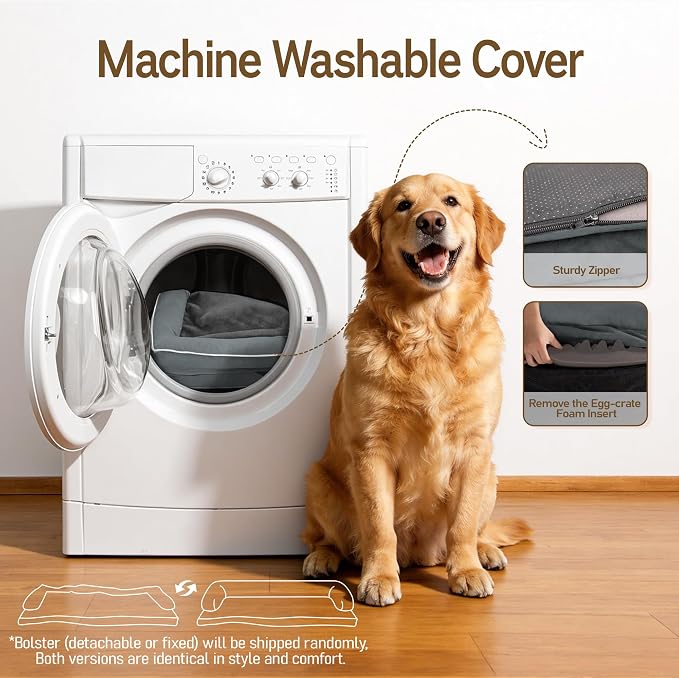 Comfort Expression Extra Large Dog Bed - XL Washable Orthopedic Dog Bed Waterproof Pet Couch Memory Foam Sofa Bolster with Removable Cover - 42 x 30