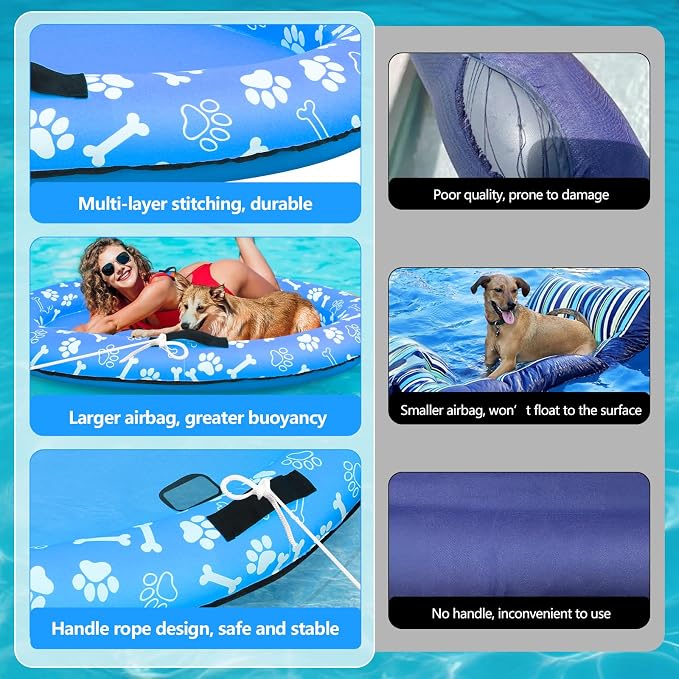59'' x 39''Inflatable Dogs Pool Float with Rope - Tear Resistant Oxford Stable Support Puppy Floating Raft,Inflatable Summer Doggies Raft Toy for Small Medium Large Dogs Up to 88lb
