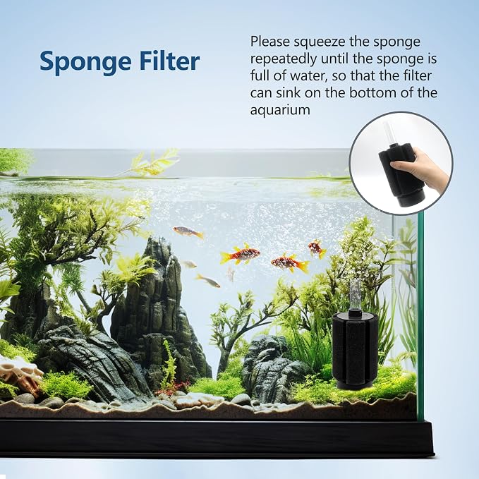 Aquarium 2 Pack 50-80 Gallon Sponge Filter with Ceramic Media and Air Stone Quiet Fish Tank Filters fit Breeding Fry Betta Shrimp Fish Tank
