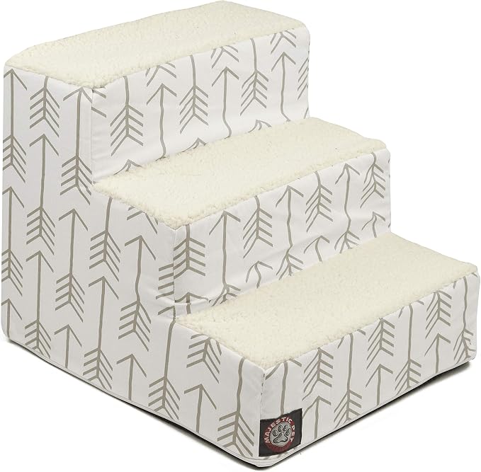 Majestic Pet Portable Pet Stairs | Soft Sherpa Steps Foam Feeling | Steps for Dogs & Cats | Dog & Cat Ramp | Indoor Only | Max Weight: up to 250 Lbs, 3 Step, Arrow White/Neutral Tan