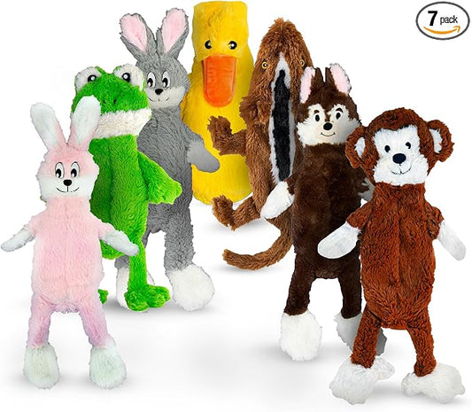 FGA MARKETPLACE Pack of 7 Flat NO Stuffing NO Squeak Plush Dog Toys, Funny Style Will Entertain Your Pet for Hours, Recommended for Small and Medium Dog 21 INCH Long