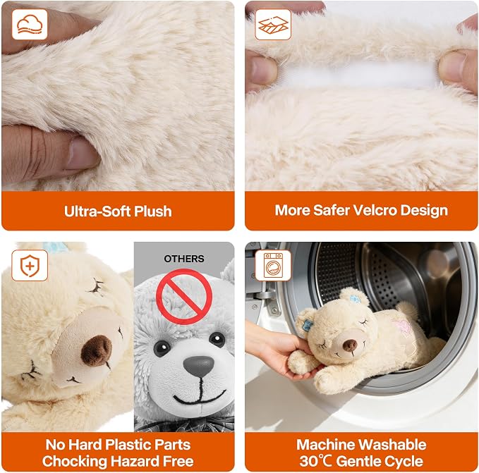 PetPrime Dog Plush Toy with Heartbeat for Puppies – Rechargeable with Timer & Adjustable Speed, Pet Soft Anxiety Puppy Toy,Includes 1 Disposable Heat Pack(Bear)
