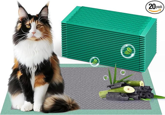 Gardner Pet Cat Pads Refills for Litter Box 20Counts, 16.9"x11.4" Odor Control Unscented Cat Pee Pads, Cat Liiter Pads with Activated Carbon for Breeze Litter System(Green)