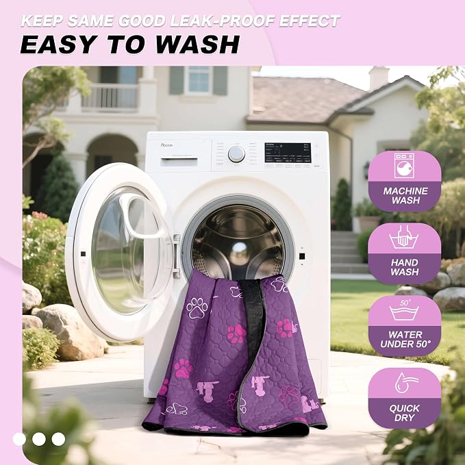 WanpeeGoo Washable Pee Pads for Dogs, 4 Pack Absorbent Reusable Training Dog Pads Pet Puppy Pads, Non-Slip Potty Pads for Whelping, Playpen, Crate, Bed, Purple 18"x24"