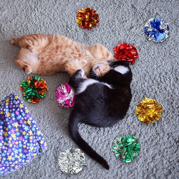 Silkfly 400 Pcs Polyester Film Crinkle Balls Cat Toys 2.36" Interactive Crinkle Ball, Colorful Balls Chew Toy for Cat Chase Ball Toys Attract Cats for Indoor Cats and Kittens to Keep Fit and Active