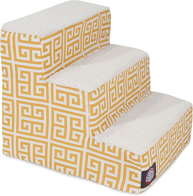 Majestic Pet 3 Step Portable Dog Stairs for Small Dogs to get on Bed Supports 25 lbs or Less – Dog Steps for High Bed with Machine Washable Cover – Pet Stairs for Cats Towers Yellow