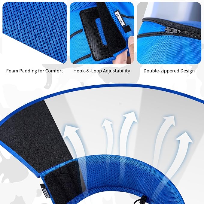 OneTigris Depth Adjustable Soft Dog Cone Collar for Medium Large Dogs After Surgery, Recovery for Small Dogs, Lightweight Elizabethan Collar for Dog to Stop Licking (Blue, XXL)