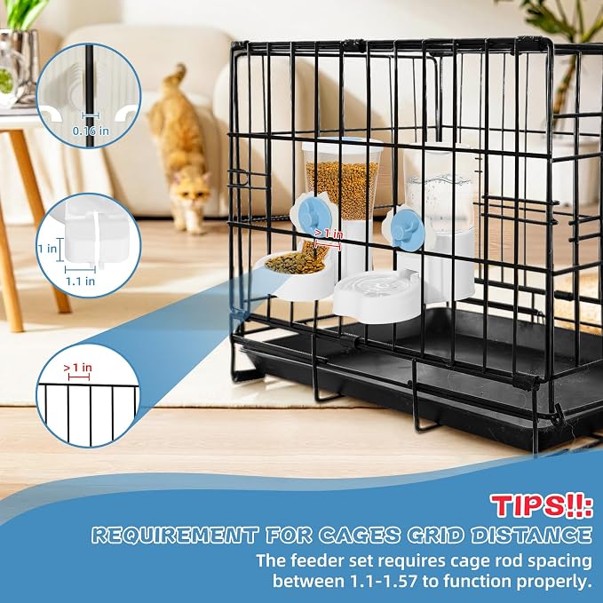 2 Pack Hanging Automatic Pet Food Water Dispenser, Auto Rabbit Feeder and Water Bottle Set for Cage, Food and Water Bowls for Cat Bunny Chinchilla Hedgehog Guinea Pig Ferret cage Accessories