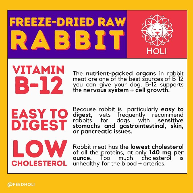 HOLI Freeze Dried Rabbit Dog Treats – Single Ingredient Freeze Dried Rabbit Treats for Dogs – All Natural – High Value Training Treats - 3.5oz
