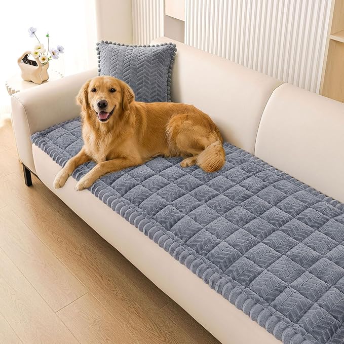 Smiry Couch Cover for Dogs, Non Slip Fuzzy Pet Sofa Arm Covers Washable for Armrest & Backrest, Soft Thick Furniture Protector for Cats Dogs, Against Fur, Dirt (Grey, 35.4" x 35.4")
