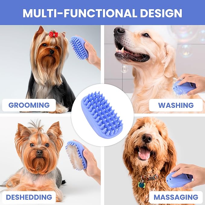 We Love Doodles 5-in-1 Premium Oatmeal Shampoo & Dog Grooming Bath Brush Bundle - Gentle for Itchy & Sensitive Skin, Provides Itch Relief, Hypoallergenic & Soothing for Dry Skin, Pet Rubber Brush