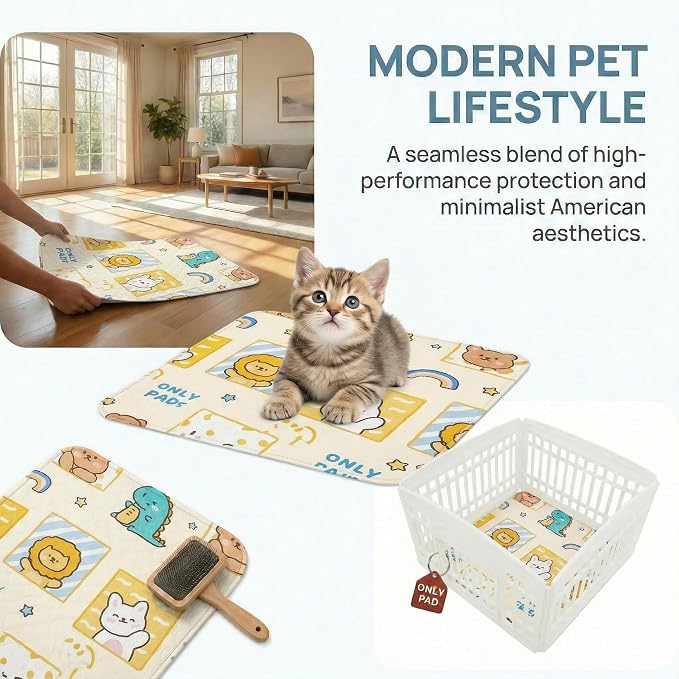 PJYuCien Non-Slip 36"x36" Pet Playpen Mat with 3-Layer Comfort, Reusable and Washable Training Crate Pad, Travel Mat and Sofa Protector for Puppies, Dogs, Cats, Rabbits, and Small Animals, Yellow