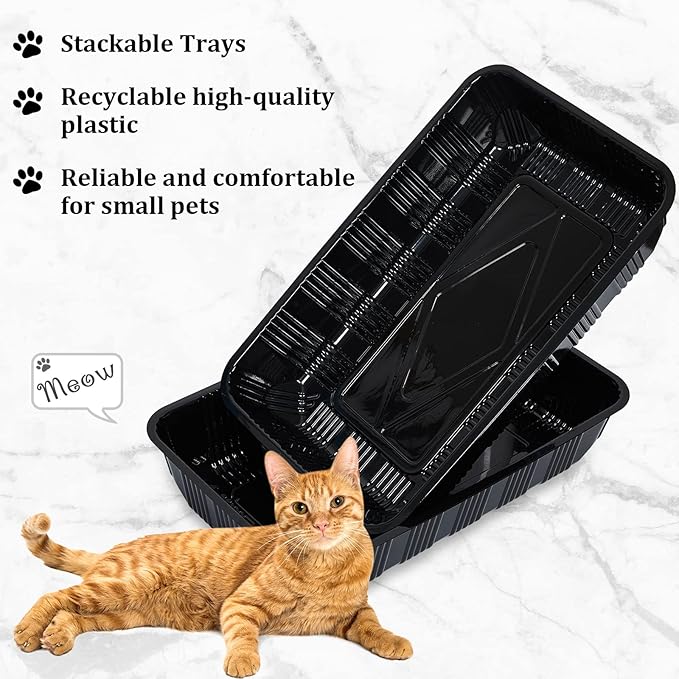 Tessco for you 30 Pack Disposable Cat Litter Boxes, Plastic Leakproof Litter Trays for Cats, Disposable Travel or Temporary Litters Pan for Kittens and Small Pets, 16.7 x 10.5 x 3.4 Inch(Black)