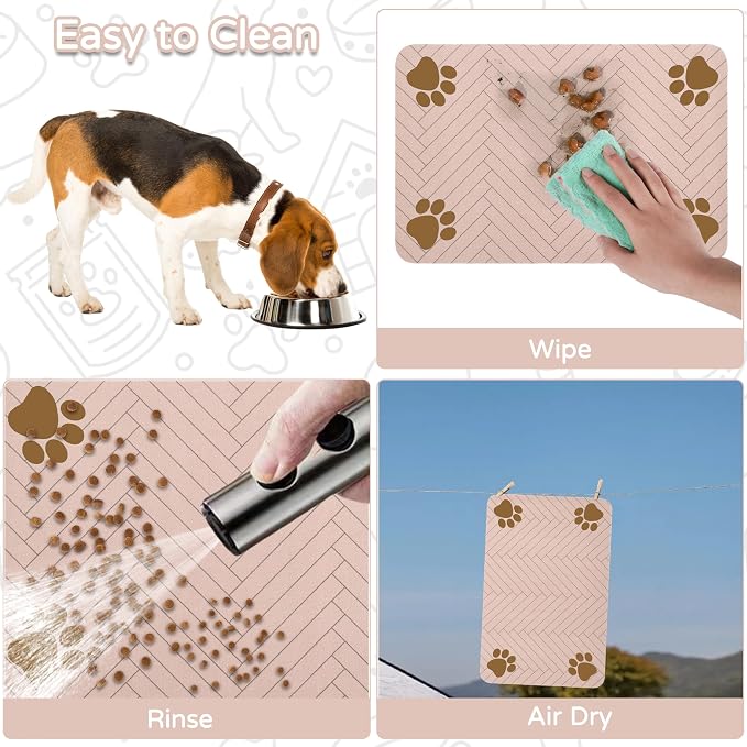 Pet Feeding Mat-Absorbent Dog Feeding Mat for Food and Water Bowl,No Stains Pet Placemat,Quick Drying Water Dispenser Mat for Dog and Cat,Easy to Clean Dog Accessories(M,Brown)