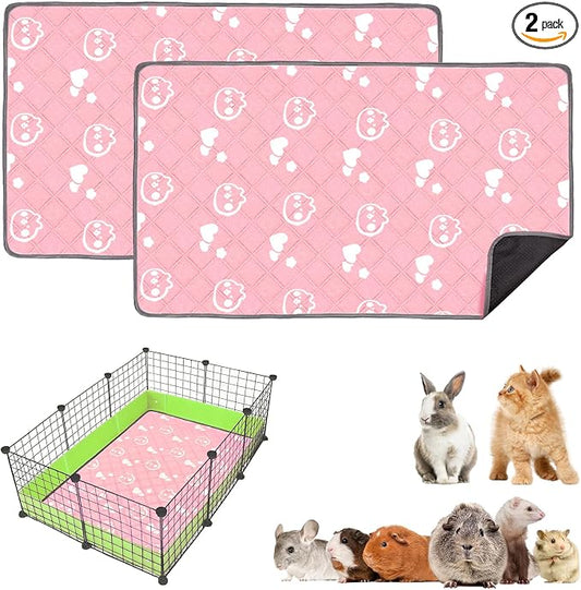 2 Pack Guinea Pig Bedding - Washable Guinea Pig Cage Liners, Waterproof Reusable & Anti Slip Pee Pads Super Absorbent Mats for Small Animals Pet Rabbit Bunny Hamster Rat (Pink, 42 x 28 Inch)